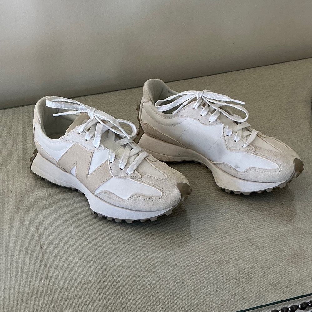 New Balance Women's 327 Sneakers in White and Tan